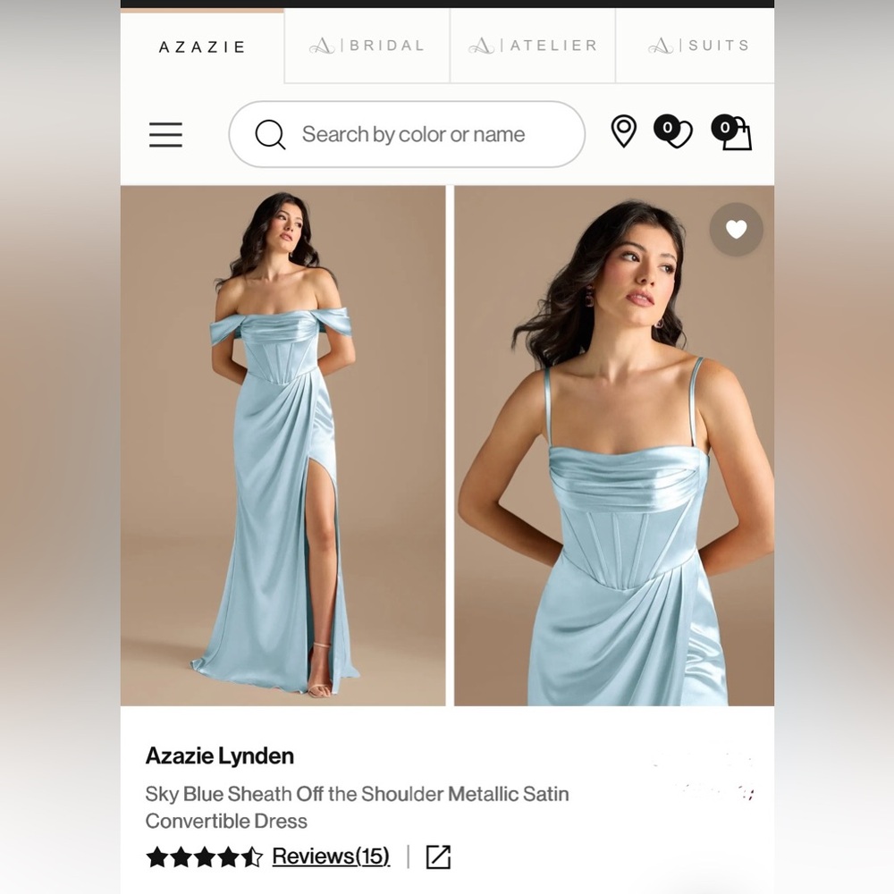 Azazie Lynden Sky Blue Metallic Satin Convertible Dress Size A4 NWT